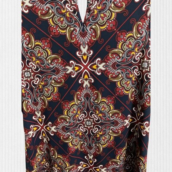 Tommy Hilfiger Shirt Women SZ M Blue Red Tile Medallion Twist V Neck Sleeveless - Picture 6 of 12